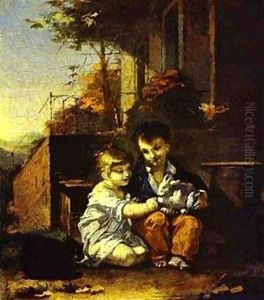 Children With Rabbit 1804-1814 by Pal Mihaltz