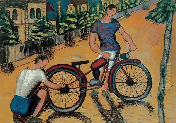 Boys with Motorbike c 1930 - view 1