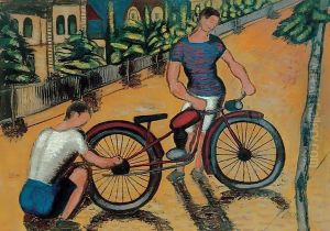 Boys with Motorbike c 1930 by Geza Bornemisza