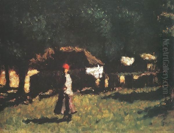 Gipsy Shacks with Woman in Red Scarf 1940s - view 1