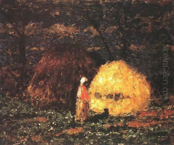Haystacks with Woman in Pink Blouse 1940 - view 1