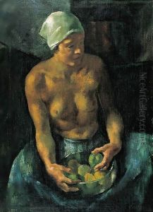 Girl with Apples (Half Nude with a Bowl of Fruits) 1921 by Istvan Desi-Huber