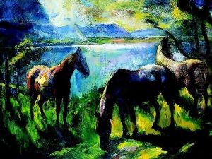 Horses in the Yard 1926 by Istvan Desi-Huber
