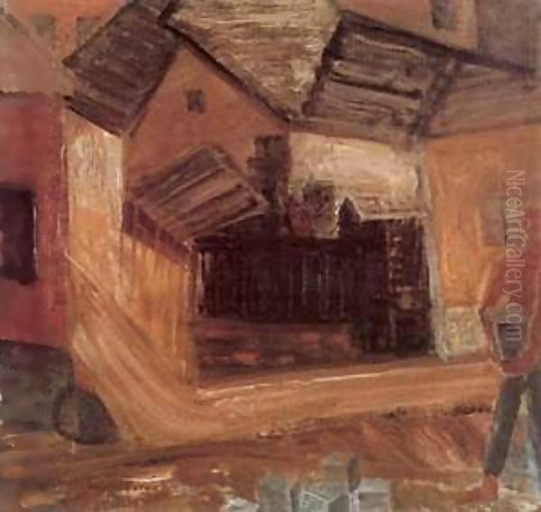 Houses with Man Carrying Stone 1936 - view 1
