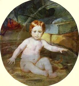 Child in a Swimming Pool Portrait of Prince A G Gagarin in Childhood by Jules-Elie Delaunay