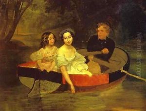 Self portrait with Baroness Ye N Meller Zakomelskaya and a Girl in a Boat by Jules-Elie Delaunay