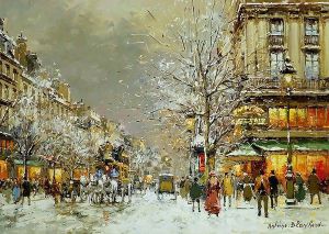 Boulevard des Capucines et Cafe de la Paix en Hiver by Agost Benkhard