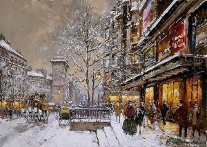 Grands Boulevard et Porte St Denis sous la Neige