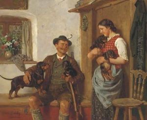 Admiring the puppies by Adolf Eberle