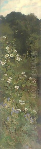 Geraniums and dog roses - view 1