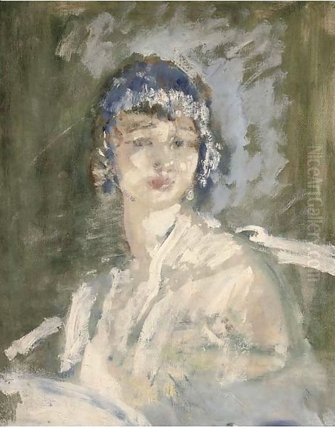 Portrait of a lady, bust-length, in a white dress - view 1