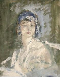Portrait of a lady, bust-length, in a white dress Portrait of a lady, bust-length, in a white dress