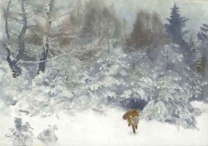 Fox in a Winter landscape by Bruno Andreas Liljefors
