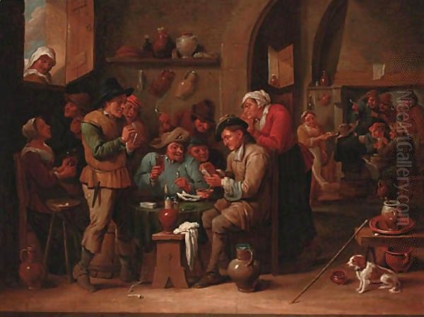 Peasants playing cards in a tavern interior - view 1