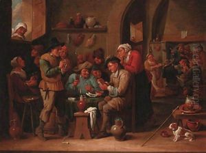 Peasants playing cards in a tavern interior by David The Younger Ryckaert