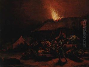 A night scene with soldiers looting a village