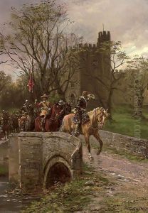 Cromwellian soldiers leaving Warwick Castle