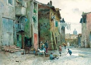 A Roman backstreet, St Peter's beyond by Ettore Roesler Franz