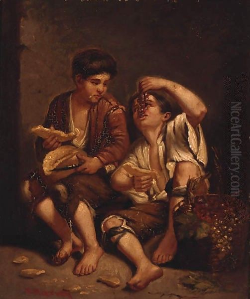 Two Boys Eating Fruit - view 1