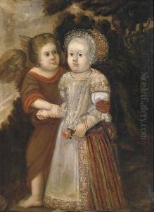 Portrait of a child accompanied by an Angel by Wybrand Simonsz. de Geest