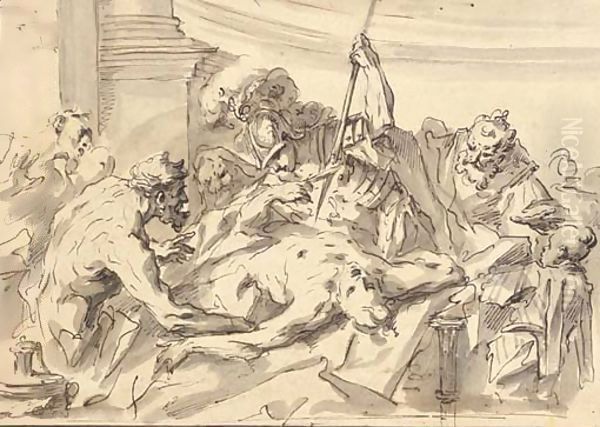 Satyrs and warriors threatening a bound captive - view 1