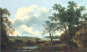 A capriccio view of Chichester, with figures and cattle in the foreground