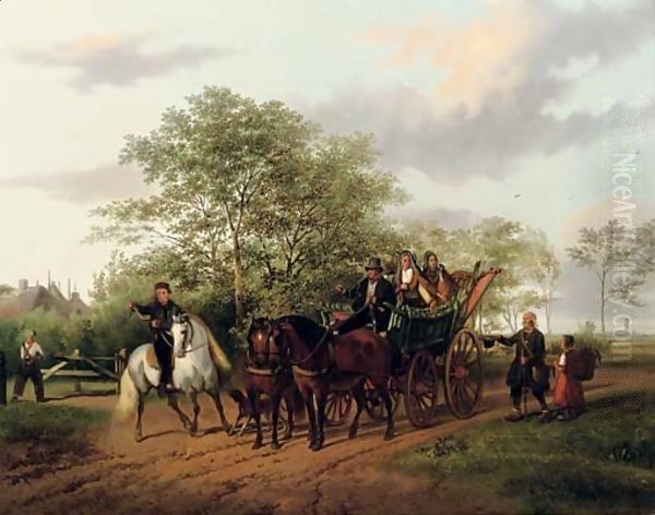 A halted carriage with Utrecht in the distance - view 1