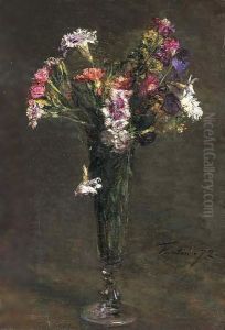 Fleurs oeillets et jacynthe dans une flute a champagne