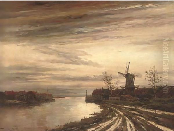 A Dutch canal town at dusk - view 1