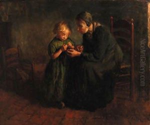 The knitting lesson by Jacob Simon Hendrik Kever