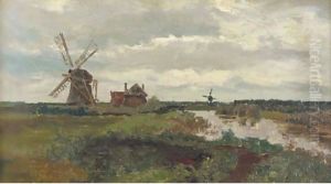 Windmills in a polder landscape