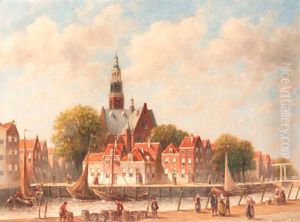 A view of the Schans, Maassluis, with the Grote Kerk beyond by Pieter Gerard Vertin