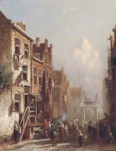 Een Gezigt in de Jodenbuurt the Jewish quarter, Amsterdam by Pieter Gerard Vertin