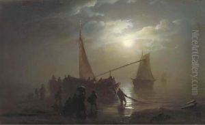 Nocturne the arrival of the fishing fleet by Petrus van Schendel