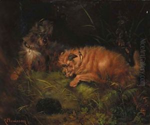 Two terriers with a hedgehog