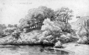 A River Landscape with Trees on a Hill
