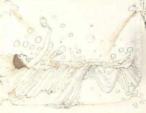 Caricature of May Gaskell in the bath