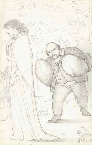 Dante Gabriel Rossetti bringing cusions to Jane Morris by Sir Edward Coley Burne-Jones