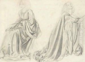 Studies of a woman seated and kneeling, possibly Fanny Cornforth by Sir Edward Coley Burne-Jones