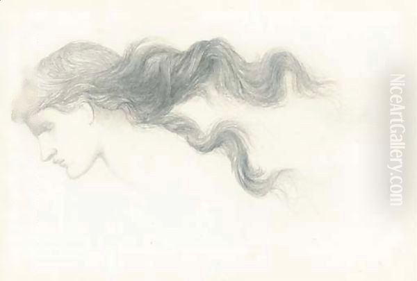 Study of the head and hair of Nimue in 'The Beguiling of Merlin' - view 1