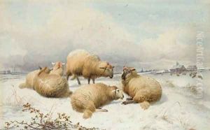 Sheep in the snow by Thomas Sidney Cooper
