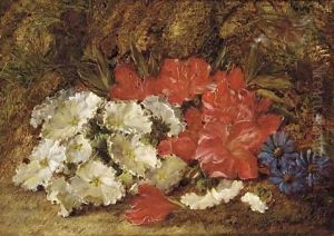 Spring flowers on a mossy bank by Vincent Clare