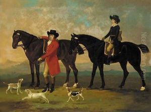 William Trow Esq. and his Groom with hounds in a landscape by William Williams