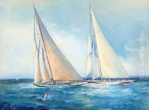 Shamrock (V) and Enterprise on an upwind leg