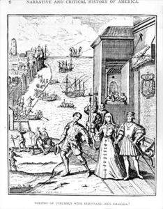 Parting of Columbus with Ferdinand and Isabella by Theodore de Bry