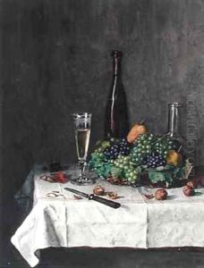 Still Life with Basket of Grapes, Walnuts and Knife