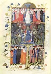 The Tree of Battles, King Charles VII (1403-61) between the Dauphin, future Louis XI (1423-83) on his right and on his left, Arthur, Count of Richmond, Constable of France (1425-58) and Duke of Brittany (1457-58) by Honore Bonnet