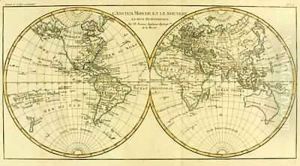 Map of the World in two Hemispheres by Charles Marie Rigobert Bonne