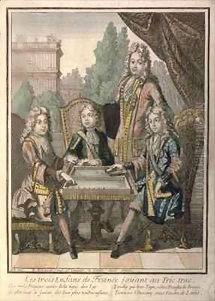 The Grandchildren of Louis XIV (1638-1715) of France Playing Backgammon, Louis the Duke of Burgundy (d.1712) Philip, Duke of Anjou (1683-1746) and Charles, Duke of Berry, with their father, Louis, Dauphin of France (d.1711) - view 1