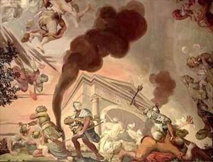 The Triumph of Peace Over War, detail of soldiers looting a temple, from the ceiling of the main hall by Anton Agelo Bonifazi